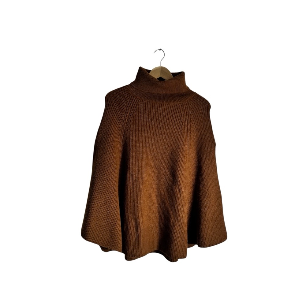 Anthropologie Ribbed Knit Poncho Turtleneck Sweater Layering Brown Women's OS - Picture 4 of 9